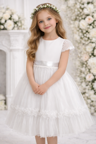 Sukienka komunijna dla dziewczynki z tiulowymi falbanami WIKTORIA