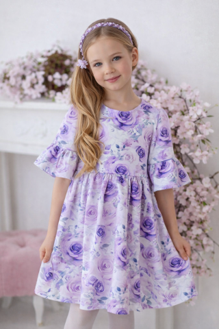 *LIMITED* Sukienka dla dziewczynki PRINCESS w fioletowe róże