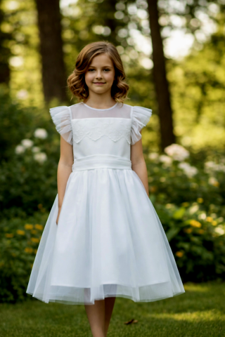 KOLEKCJA BASIC Sukienka komunijna dla dziewczynki w kolorze ecru IWONA