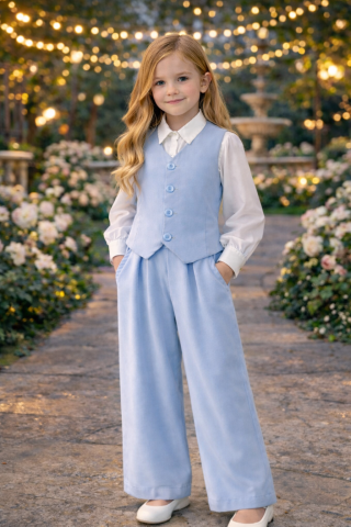 Elegancki komplet dla dziewczynki z kamizelką AURORA - błękit