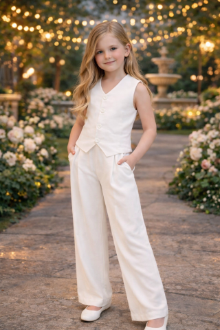 Elegancki komplet dla dziewczynki z kamizelką AURORA - ecru