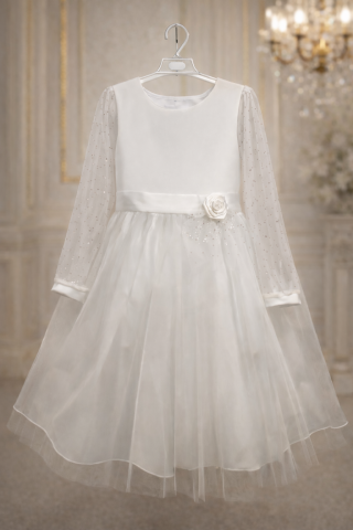 Sukienka komunijna dla dziewczynki ecru RÓŻA