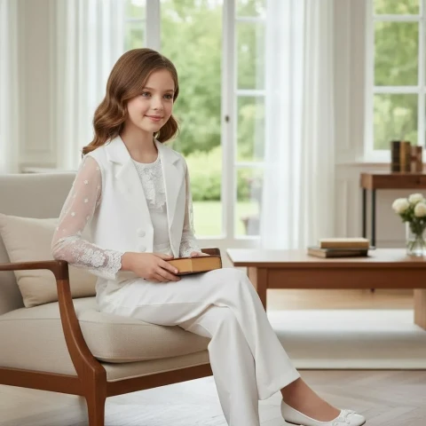 Bluzka wizytowa dla dziewczynki w kolorze ecru 