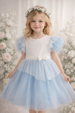 Błękitna sukienka dla dziewczynki z tiulem OLIWIA