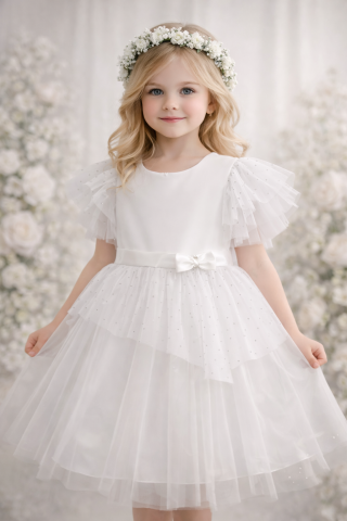 Biała sukienka dla dziewczynki z tiulem OLIWIA 