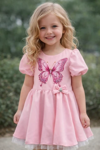 Różowa sukienka dla dziewczynki z motylkiem i cyrkoniami