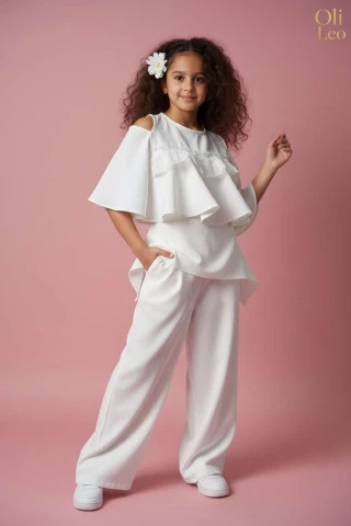 Komplet wizytowy dla dziewczynki w kolorze ecru