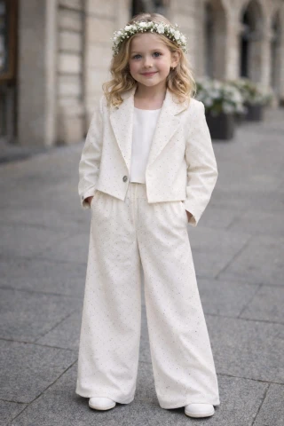 Komplet wizytowy dla dziewczynki w kolorze ecru  z cyrkoniami